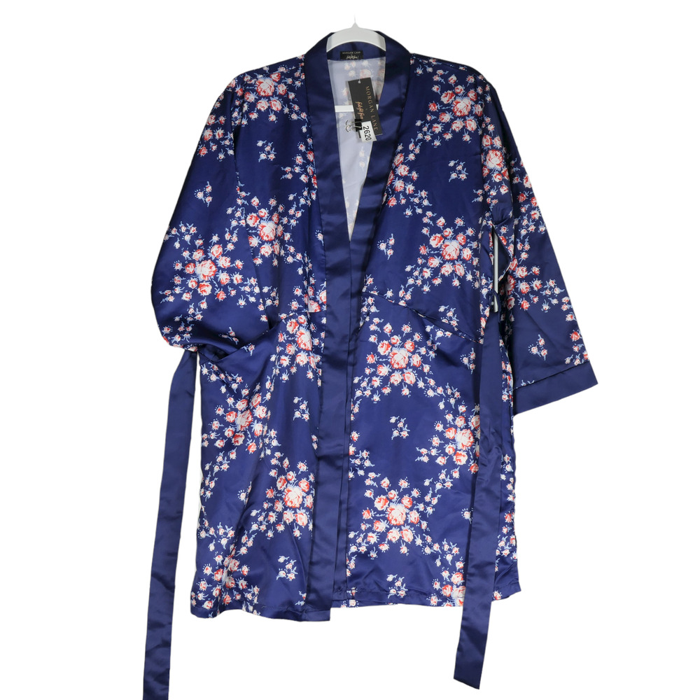 New Morgan Lane Small Medium Blue Womens Robe Blue Floral Belted Pockets NWT